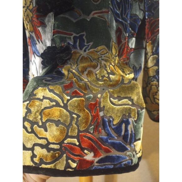 Vtg Ania A Womens Velvet Burnout Kimono Top Sz S Green Floral Art Asian goth - Picture 4 of 8